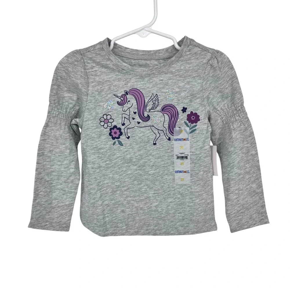 Garanimals Top Bodysuit Set Girls 2T 24M Grey Green Unicorn Bird Ribbed NEW